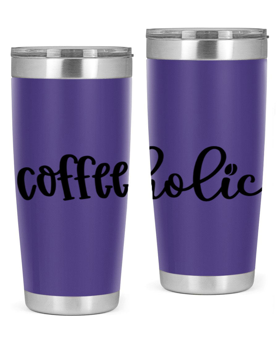 Coffeeholic 131# 20oz stainless steel tumbler with copper lining, featuring a drink-thru lid, ideal for hot and cold beverages.