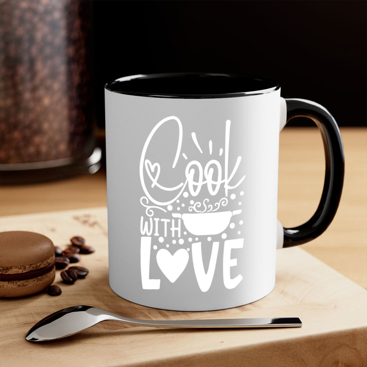 Cook with Love 44# Kitchen Mug in five vibrant colors with a glossy finish and easy-grip handle.