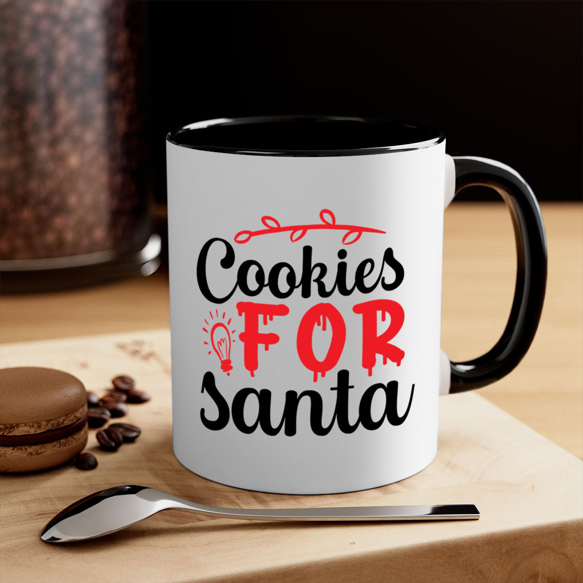 Cookies for Santa 60# winter mug with a two-tone design, featuring a colored handle and glossy finish, perfect for festive beverages.