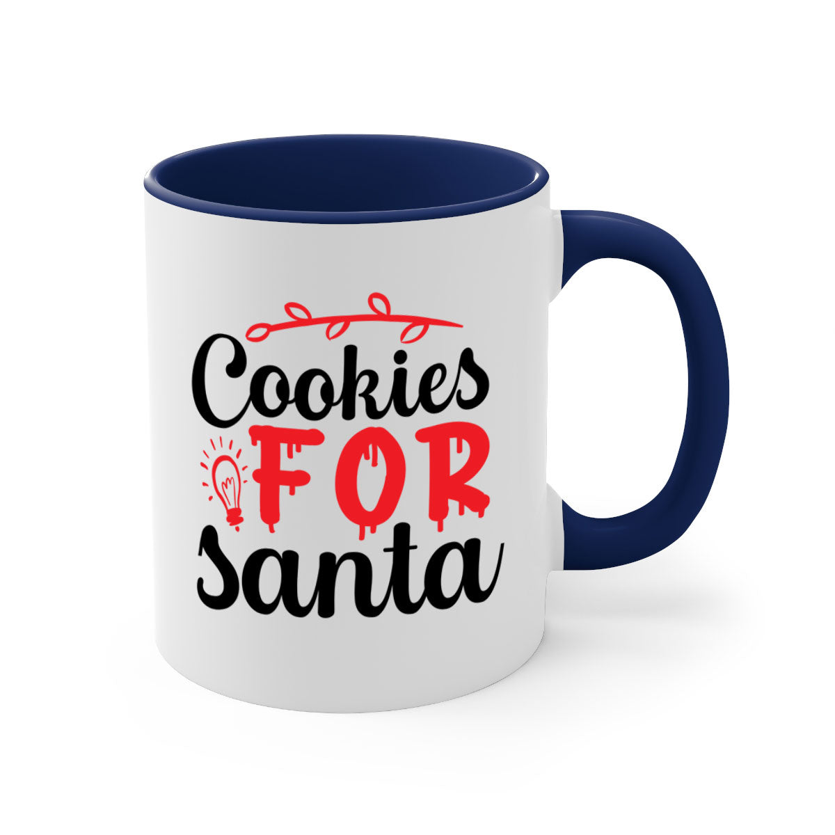 Cookies for Santa 60# winter mug with a two-tone design, featuring a colored handle and glossy finish, perfect for festive beverages.