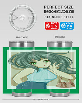Anime tumbler featuring a cool girl with a fashion bag, made of stainless steel with vibrant colors.