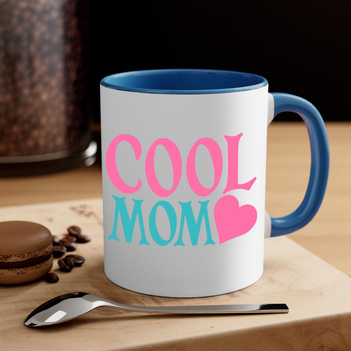 Cool Mom 271# Mug featuring a glossy finish, colored handle, and interior in five vibrant colors, available in 11oz and 15oz sizes.