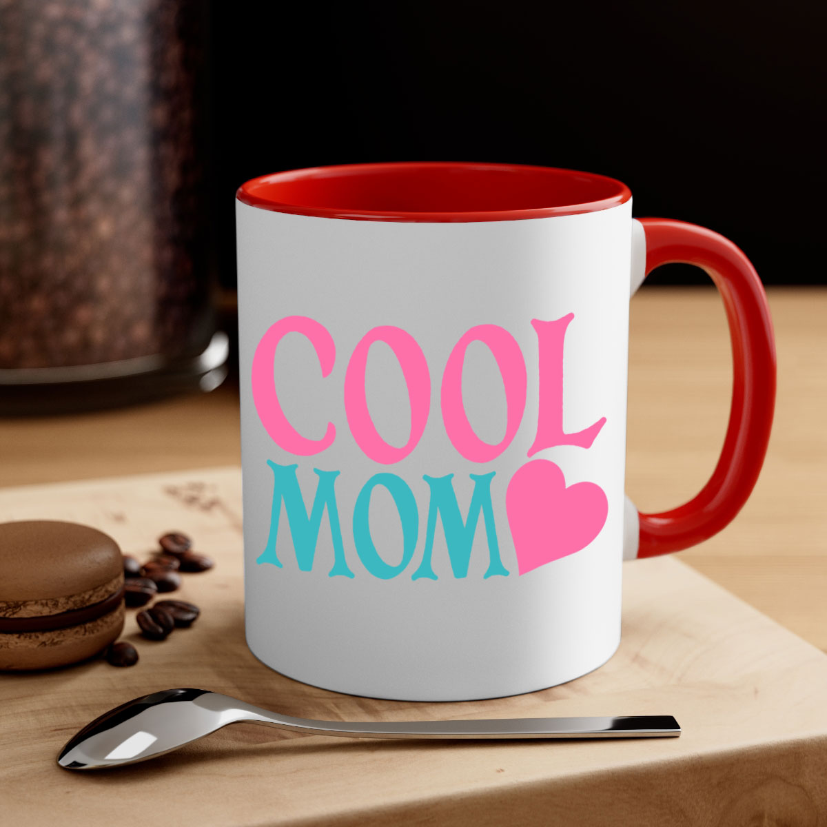 Cool Mom 271# Mug featuring a glossy finish, colored handle, and interior in five vibrant colors, available in 11oz and 15oz sizes.