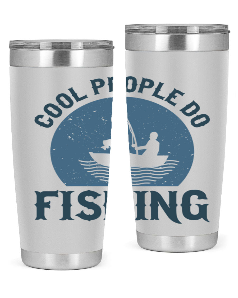 Cool People Do Fishing 170# Tumbler in stainless steel with a vibrant fishing-themed design, perfect for hot and cold beverages.