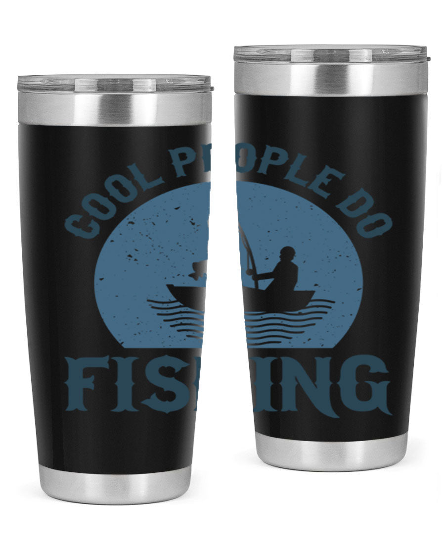 Cool People Do Fishing 170# Tumbler in stainless steel with a vibrant fishing-themed design, perfect for hot and cold beverages.
