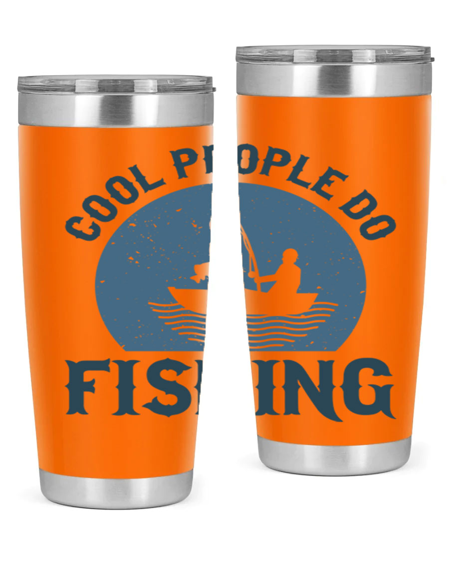 Cool People Do Fishing 170# Tumbler in stainless steel with a vibrant fishing-themed design, perfect for hot and cold beverages.