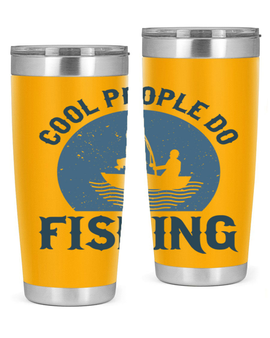 Cool People Do Fishing 170# Tumbler in stainless steel with a vibrant fishing-themed design, perfect for hot and cold beverages.
