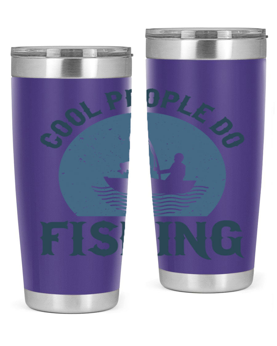 Cool People Do Fishing 170# Tumbler in stainless steel with a vibrant fishing-themed design, perfect for hot and cold beverages.