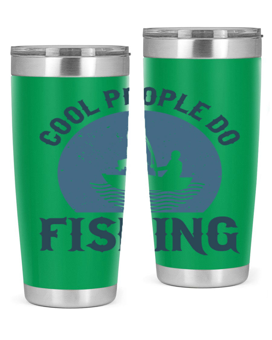 Cool People Do Fishing 170# Tumbler in stainless steel with a vibrant fishing-themed design, perfect for hot and cold beverages.