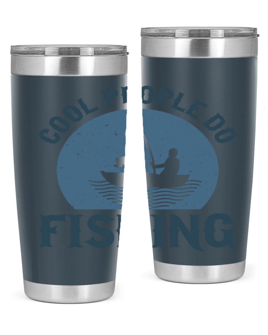 Cool People Do Fishing 170# Tumbler in stainless steel with a vibrant fishing-themed design, perfect for hot and cold beverages.