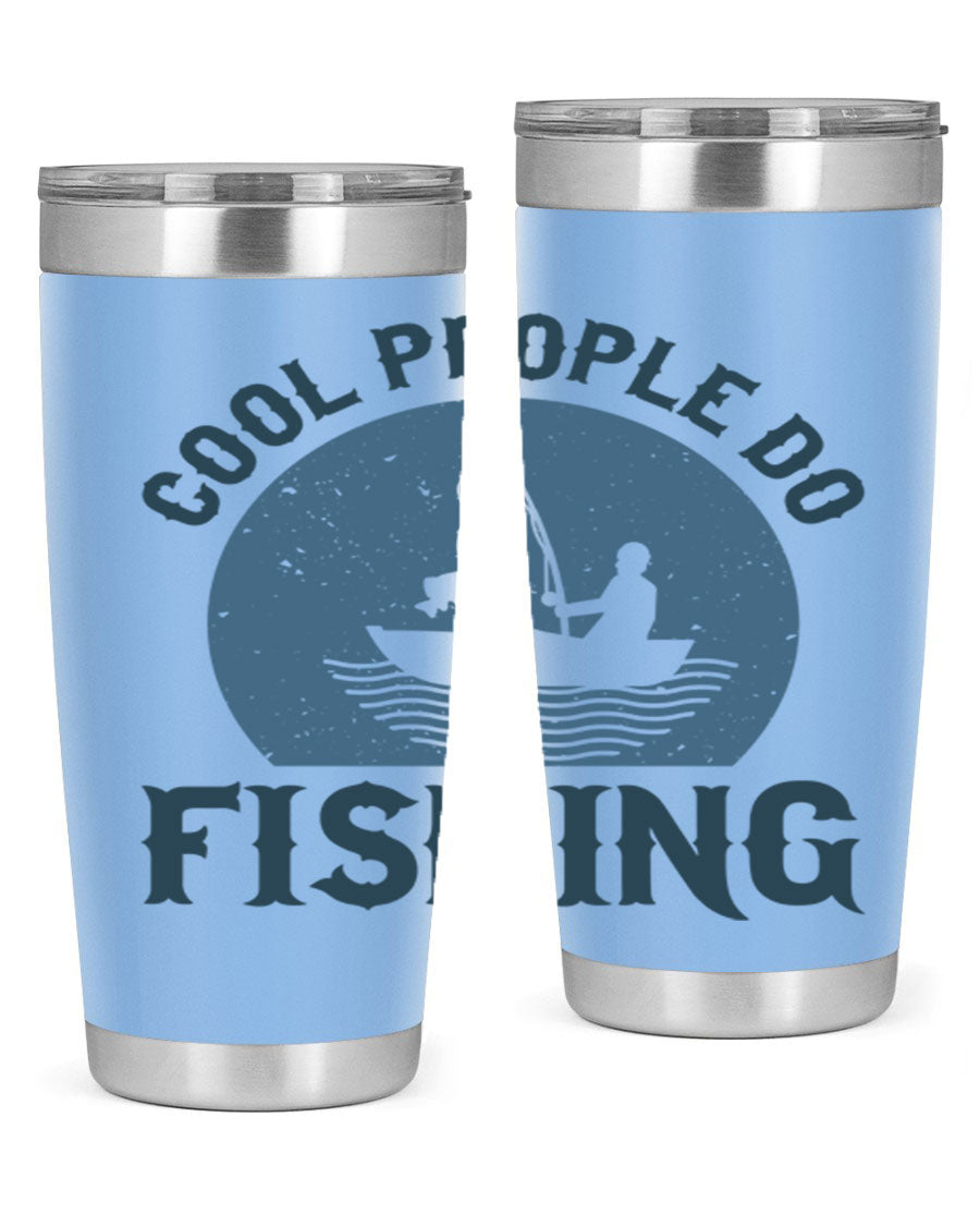 Cool People Do Fishing 170# Tumbler in stainless steel with a vibrant fishing-themed design, perfect for hot and cold beverages.