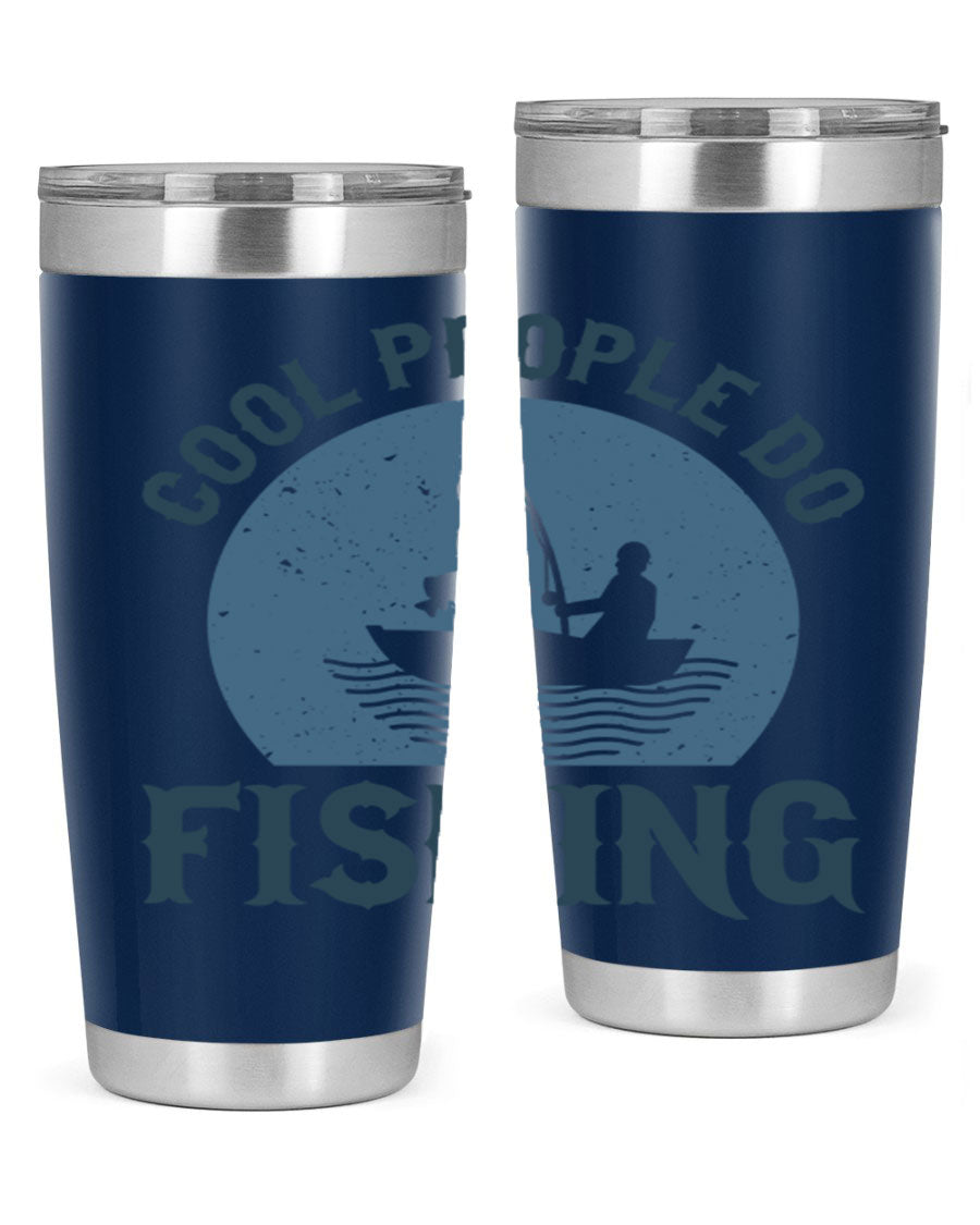 Cool People Do Fishing 170# Tumbler in stainless steel with a vibrant fishing-themed design, perfect for hot and cold beverages.