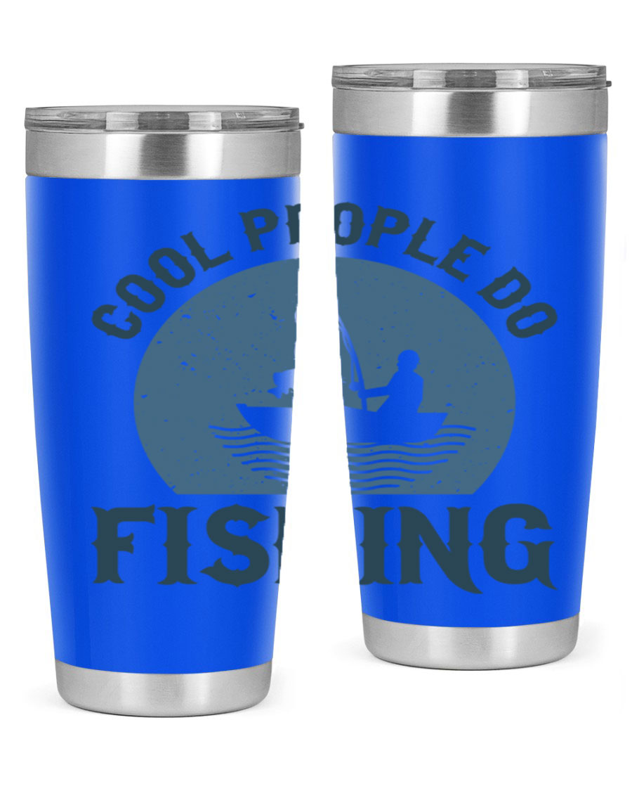 Cool People Do Fishing 170# Tumbler in stainless steel with a vibrant fishing-themed design, perfect for hot and cold beverages.