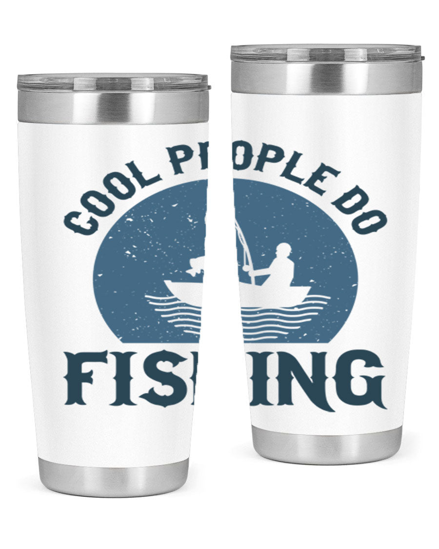 Cool People Do Fishing 170# Tumbler in stainless steel with a vibrant fishing-themed design, perfect for hot and cold beverages.