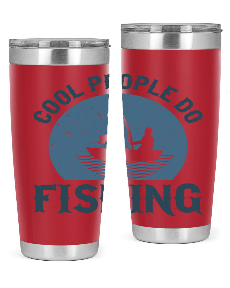 Cool People Do Fishing 170# Tumbler in stainless steel with a vibrant fishing-themed design, perfect for hot and cold beverages.