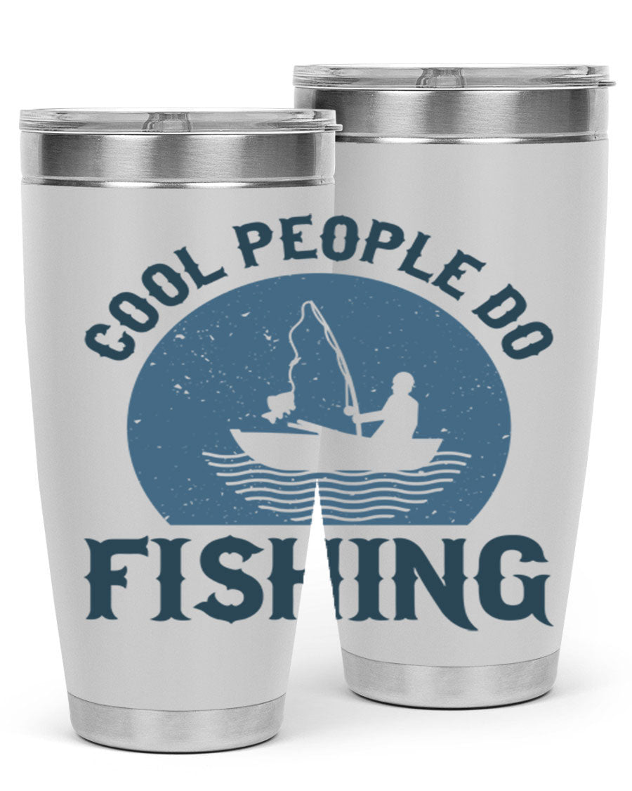 Cool People Do Fishing 170# Tumbler in stainless steel with a vibrant fishing-themed design, perfect for hot and cold beverages.