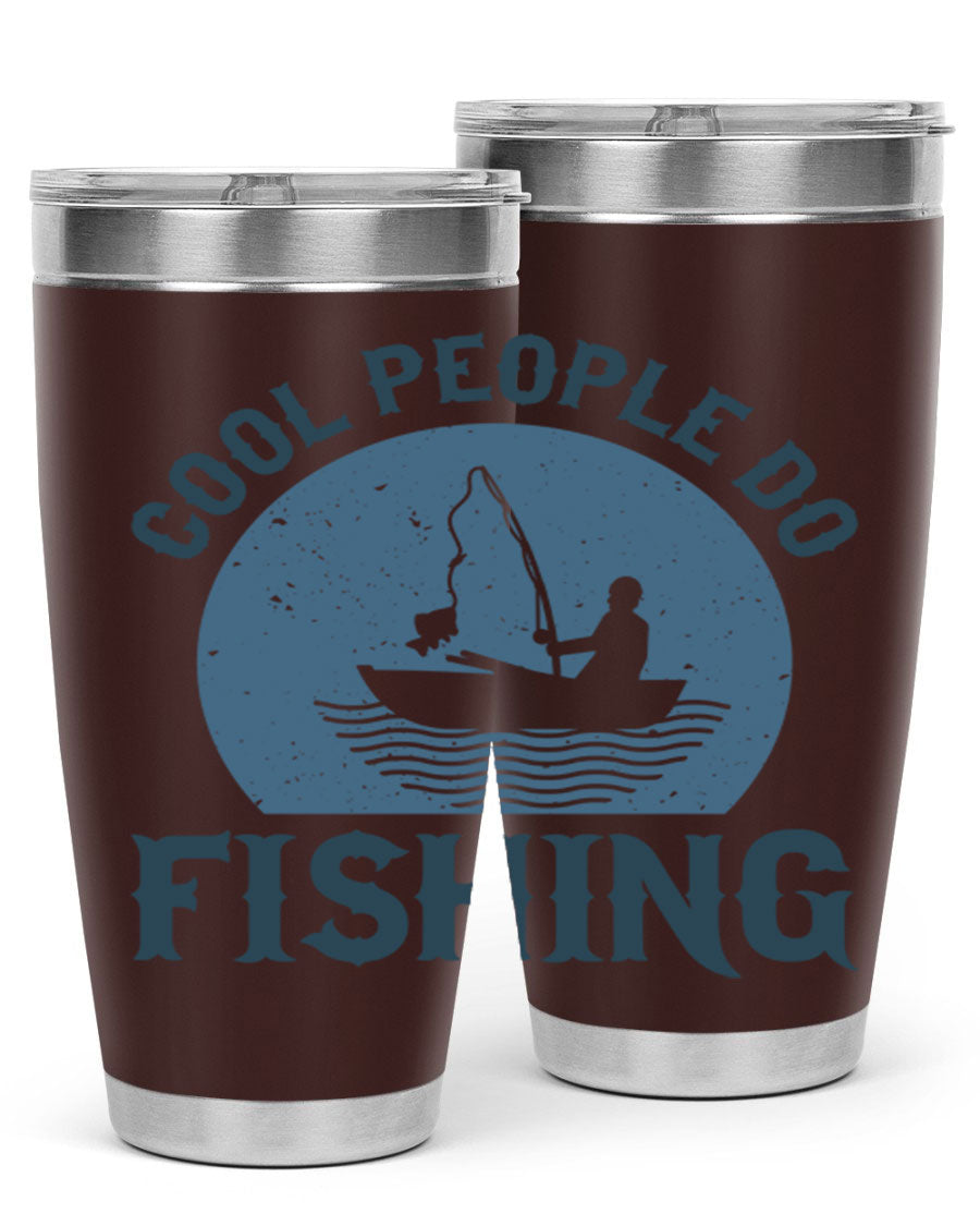 Cool People Do Fishing 170# Tumbler in stainless steel with a vibrant fishing-themed design, perfect for hot and cold beverages.