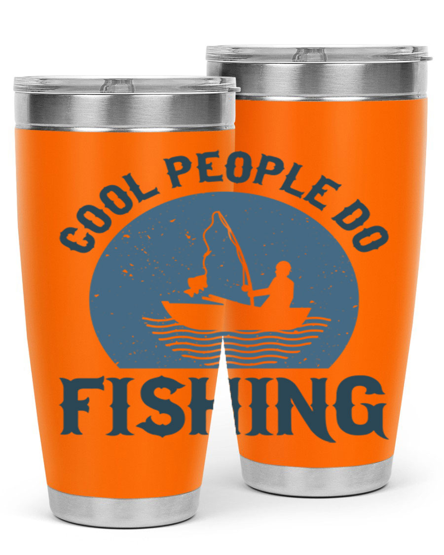 Cool People Do Fishing 170# Tumbler in stainless steel with a vibrant fishing-themed design, perfect for hot and cold beverages.