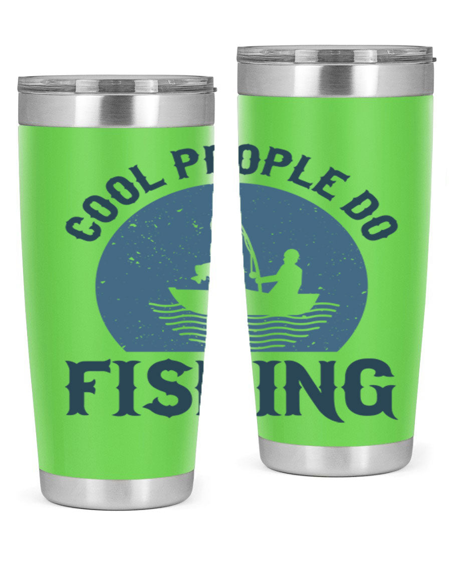 Cool People Do Fishing 170# Tumbler in stainless steel with a vibrant fishing-themed design, perfect for hot and cold beverages.