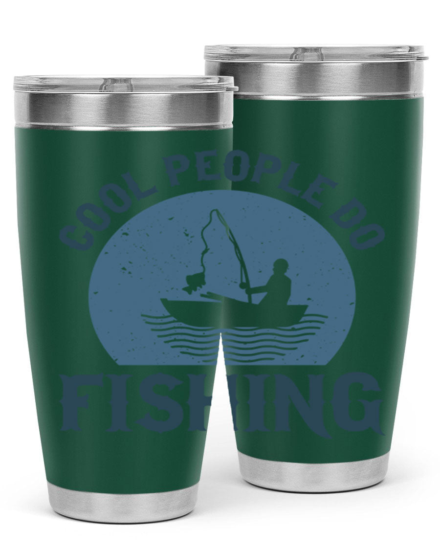 Cool People Do Fishing 170# Tumbler in stainless steel with a vibrant fishing-themed design, perfect for hot and cold beverages.