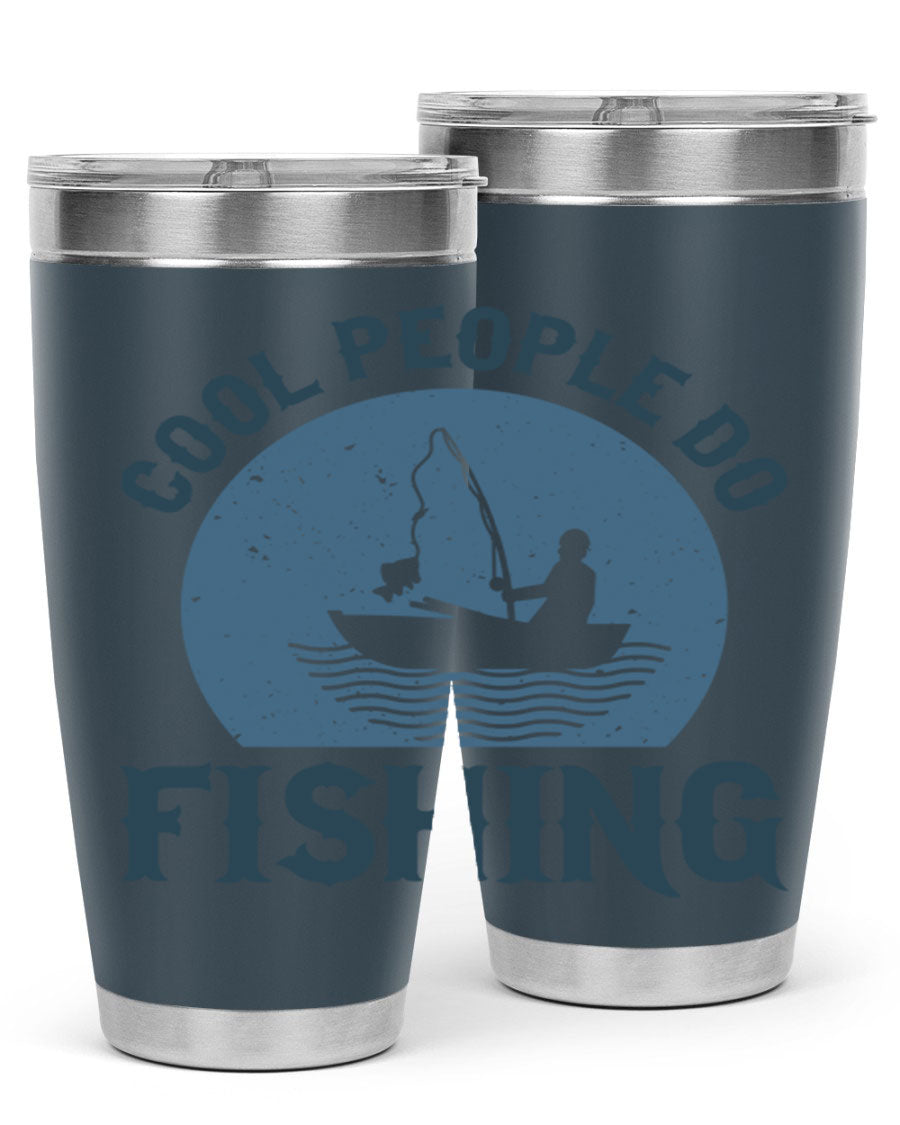 Cool People Do Fishing 170# Tumbler in stainless steel with a vibrant fishing-themed design, perfect for hot and cold beverages.