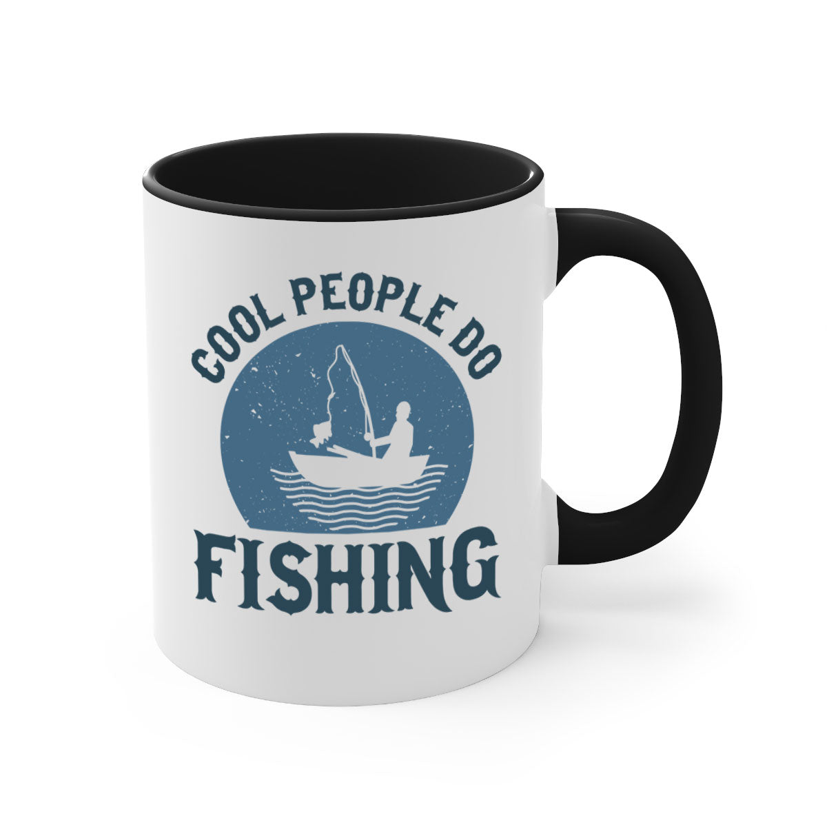 Cool People Do Fishing Mug with colorful handle and glossy finish, available in multiple colors and sizes.