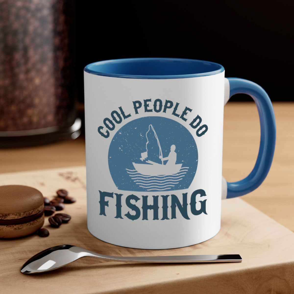 Cool People Do Fishing Mug with colorful handle and glossy finish, available in multiple colors and sizes.