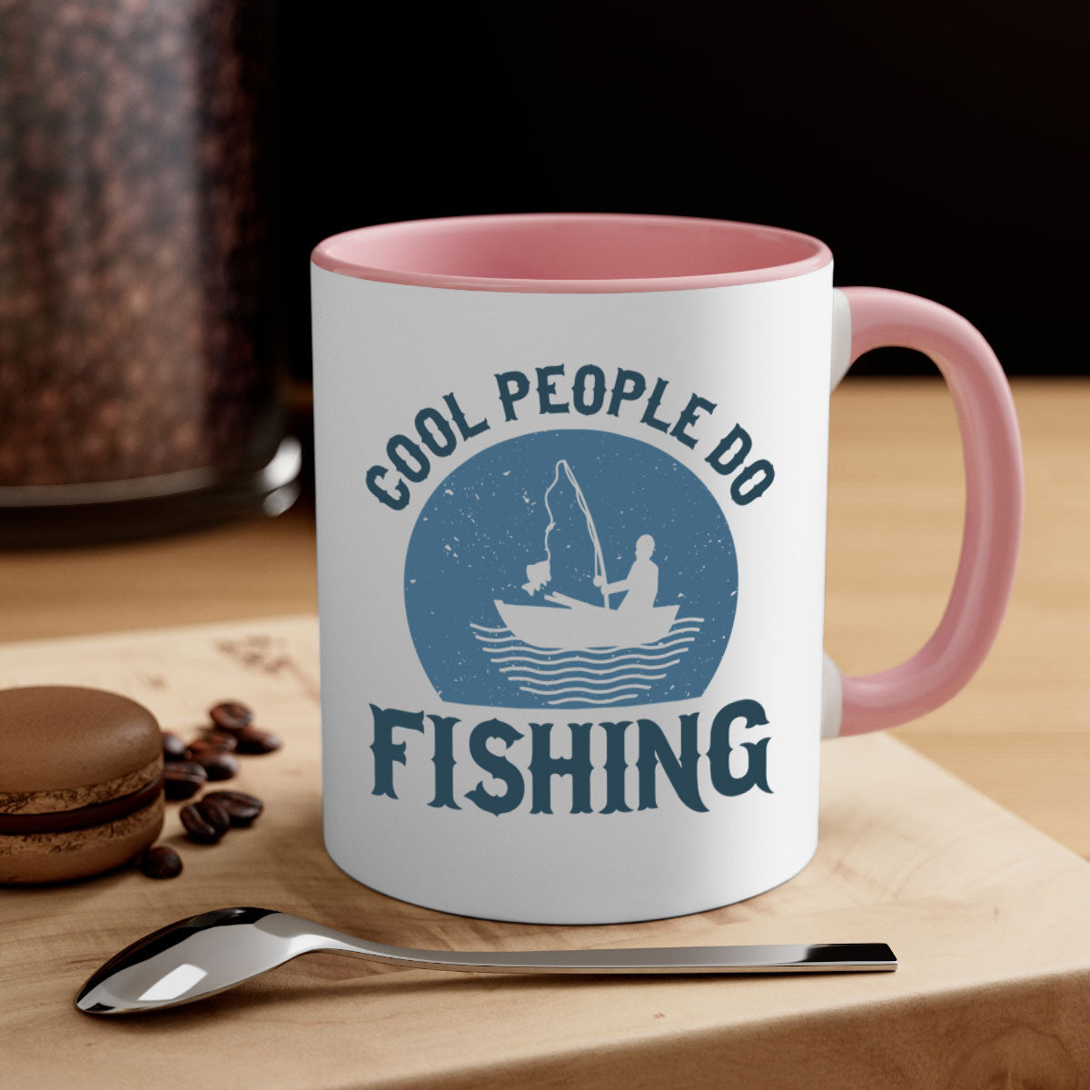 Cool People Do Fishing Mug with colorful handle and glossy finish, available in multiple colors and sizes.