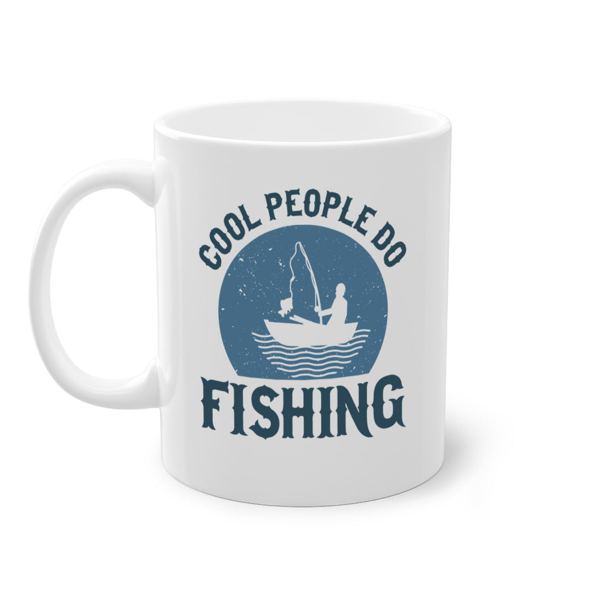 Cool People Do Fishing Mug with colorful handle and glossy finish, available in multiple colors and sizes.