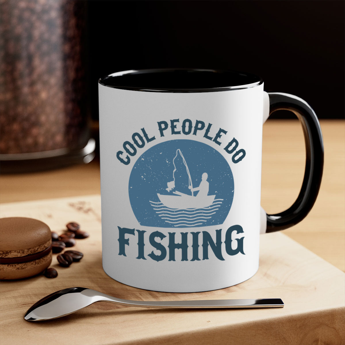 Cool People Do Fishing Mug with colorful handle and glossy finish, available in multiple colors and sizes.