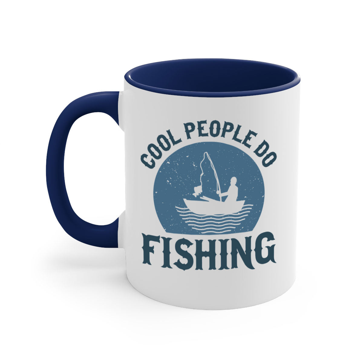 Cool People Do Fishing Mug with colorful handle and glossy finish, available in multiple colors and sizes.