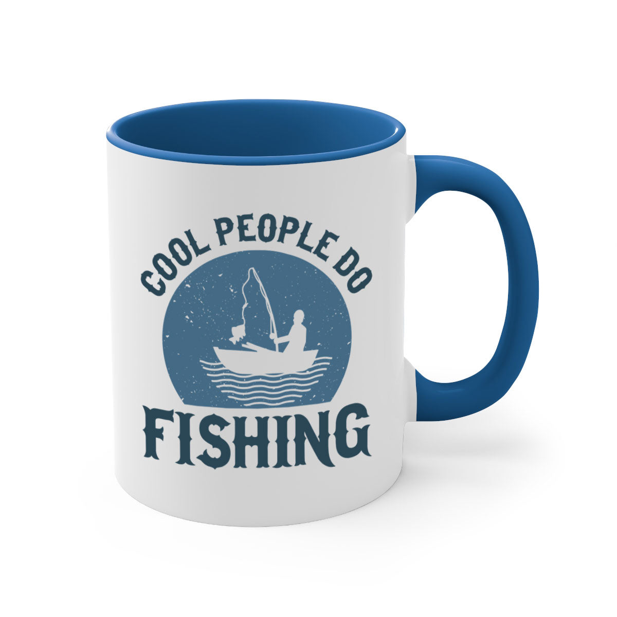 Cool People Do Fishing Mug with colorful handle and glossy finish, available in multiple colors and sizes.