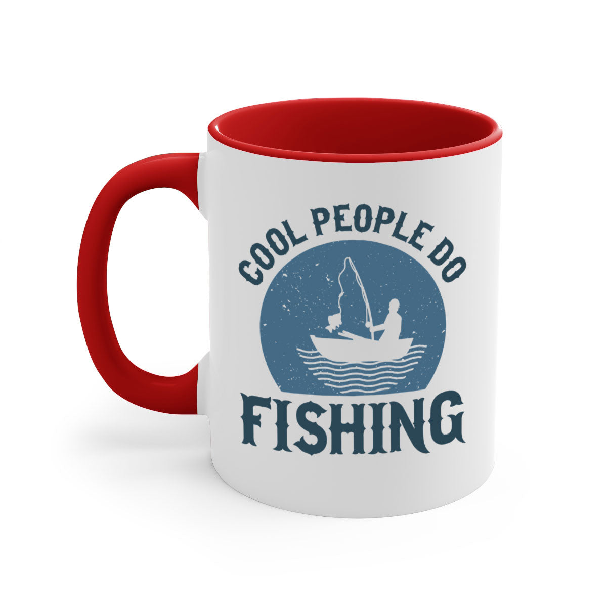 Cool People Do Fishing Mug with colorful handle and glossy finish, available in multiple colors and sizes.