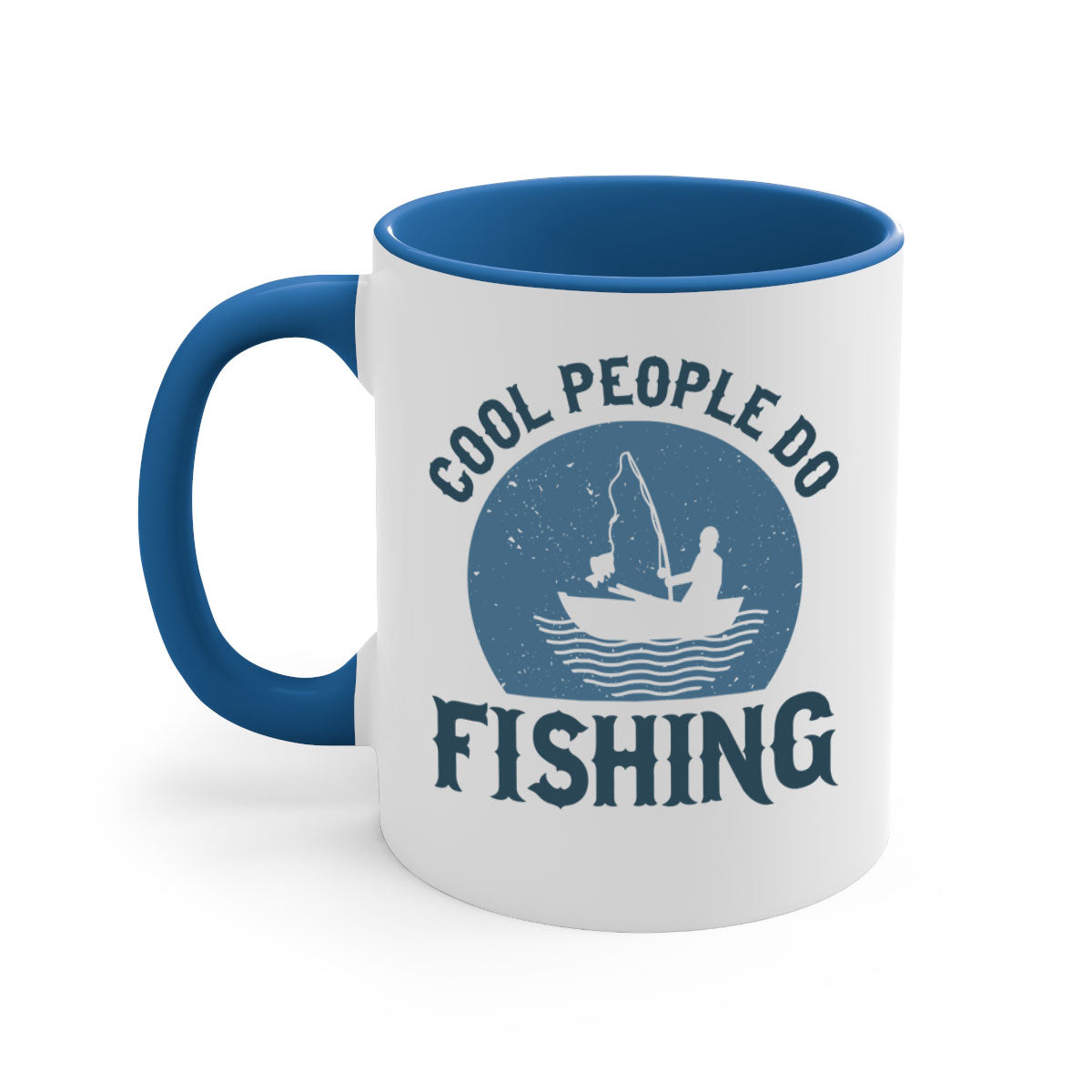 Cool People Do Fishing Mug with colorful handle and glossy finish, available in multiple colors and sizes.