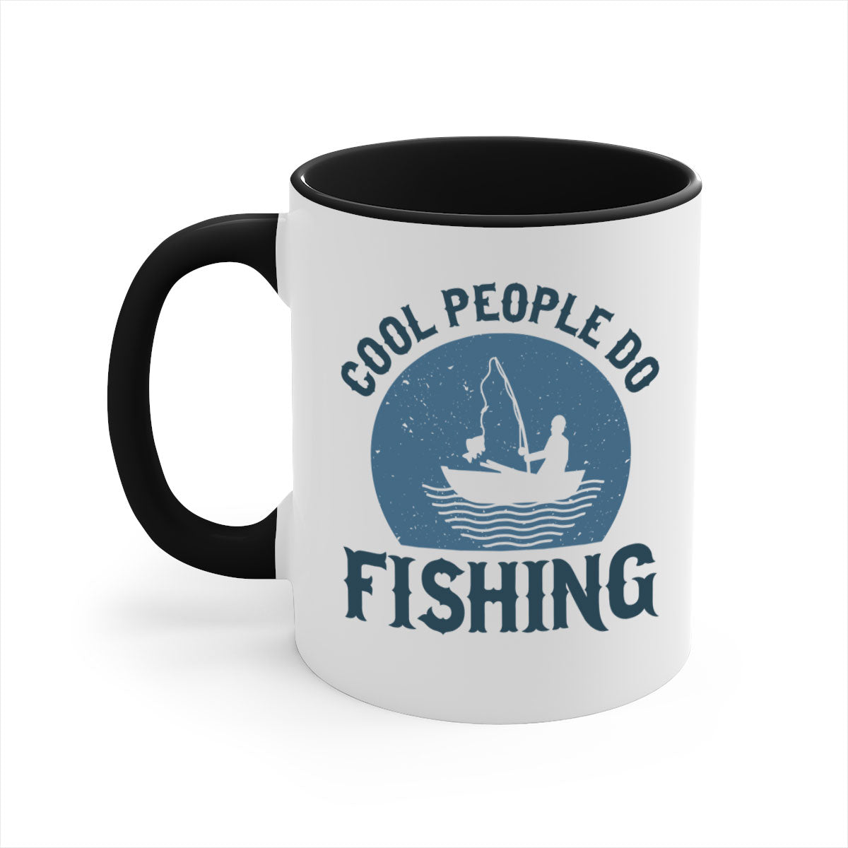 Cool People Do Fishing Mug with colorful handle and glossy finish, available in multiple colors and sizes.