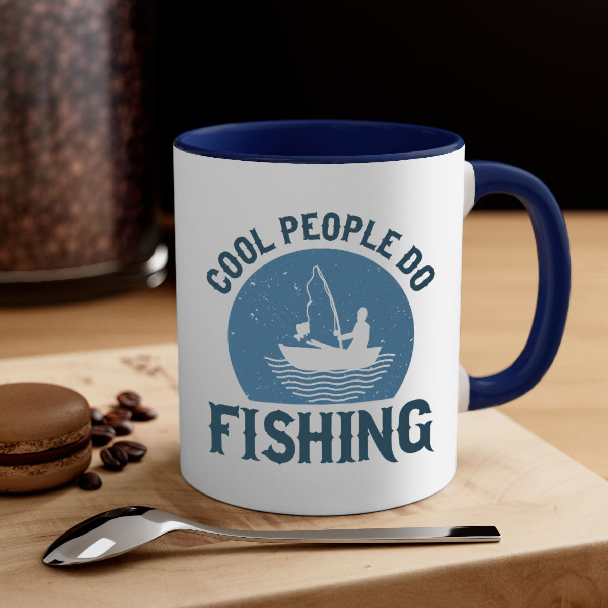 Cool People Do Fishing Mug with colorful handle and glossy finish, available in multiple colors and sizes.