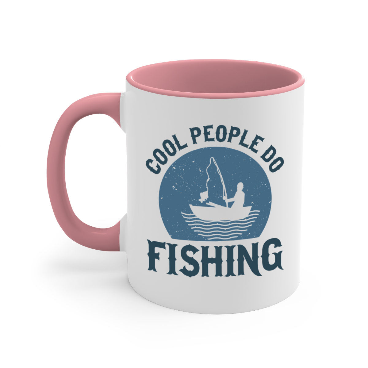 Cool People Do Fishing Mug with colorful handle and glossy finish, available in multiple colors and sizes.