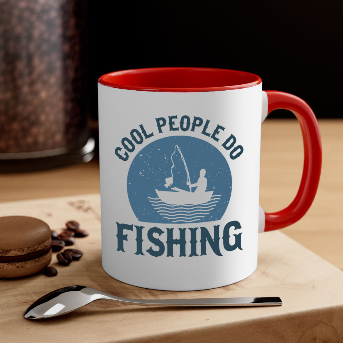 Cool People Do Fishing Mug with colorful handle and glossy finish, available in multiple colors and sizes.