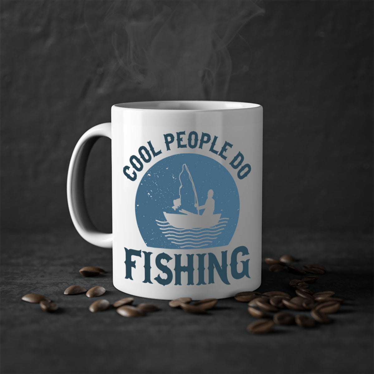 Cool People Do Fishing Mug with colorful handle and glossy finish, available in multiple colors and sizes.