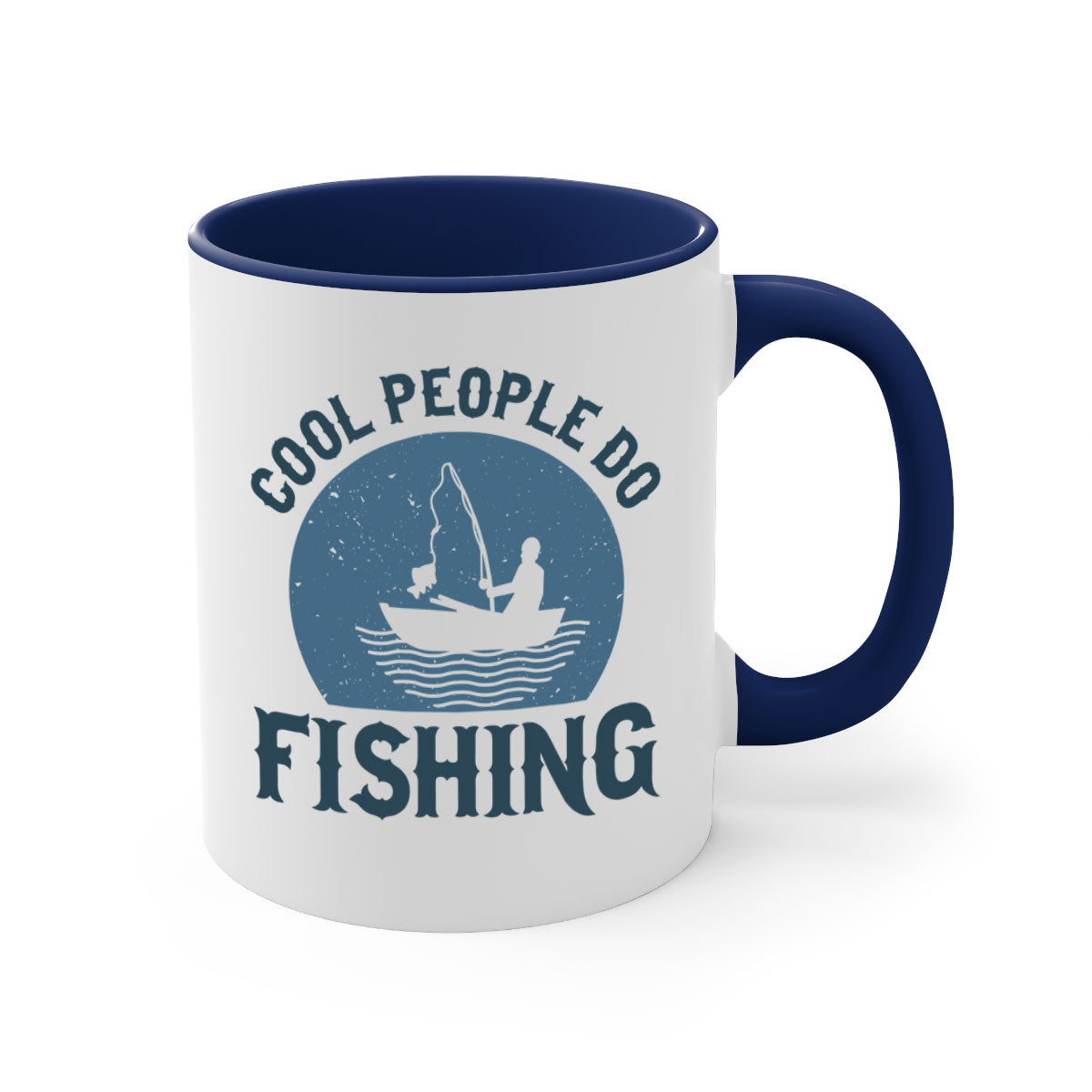 Cool People Do Fishing Mug with colorful handle and glossy finish, available in multiple colors and sizes.