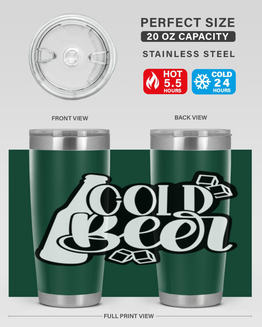Cold Beer 42# 20oz tumbler made of stainless steel with a copper lining, featuring a press-in drink-thru lid, ideal for keeping drinks hot or cold.