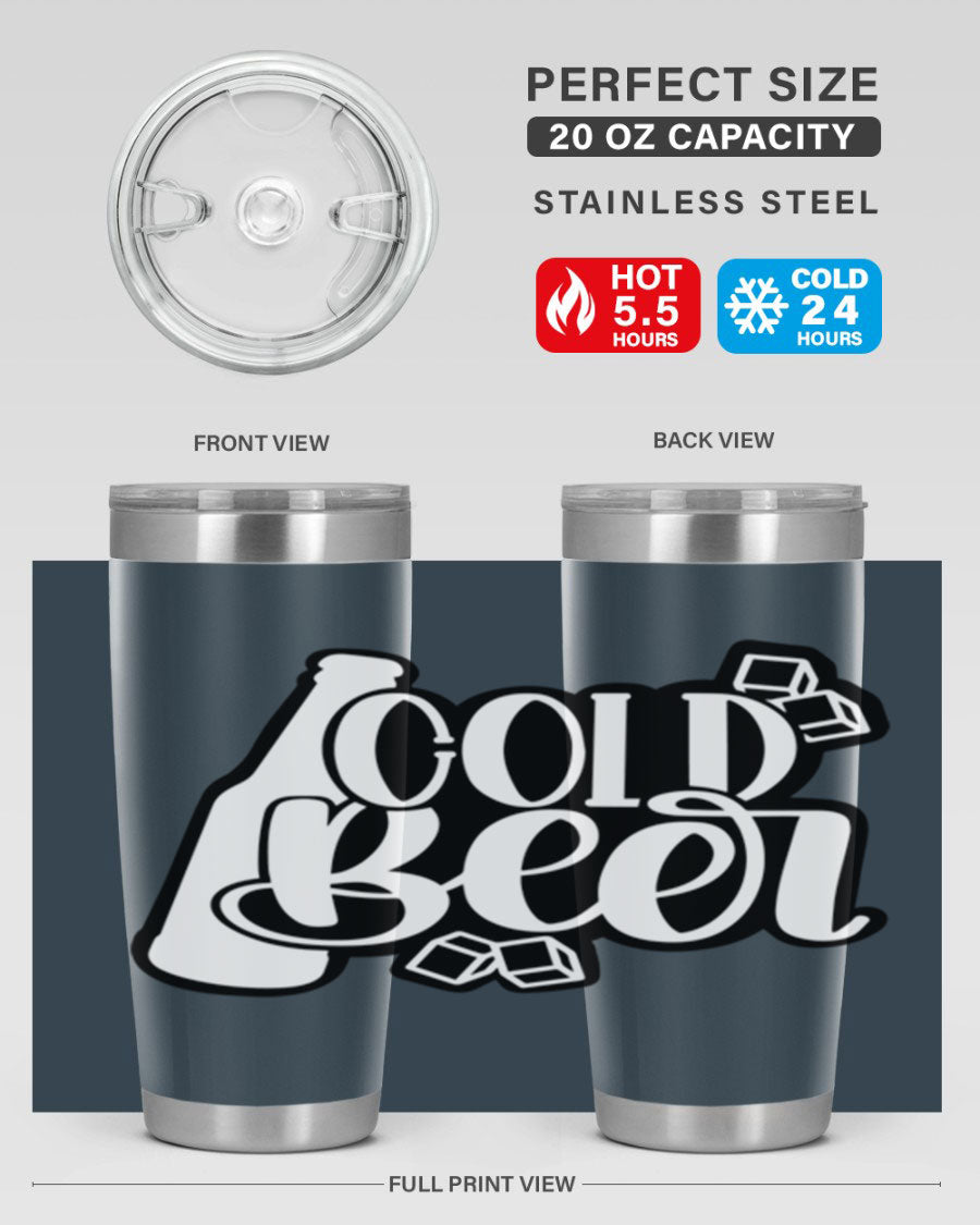Cold Beer 42# 20oz tumbler made of stainless steel with a copper lining, featuring a press-in drink-thru lid, ideal for keeping drinks hot or cold.