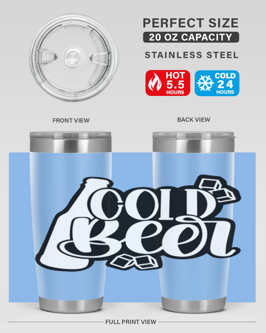 Cold Beer 42# 20oz tumbler made of stainless steel with a copper lining, featuring a press-in drink-thru lid, ideal for keeping drinks hot or cold.