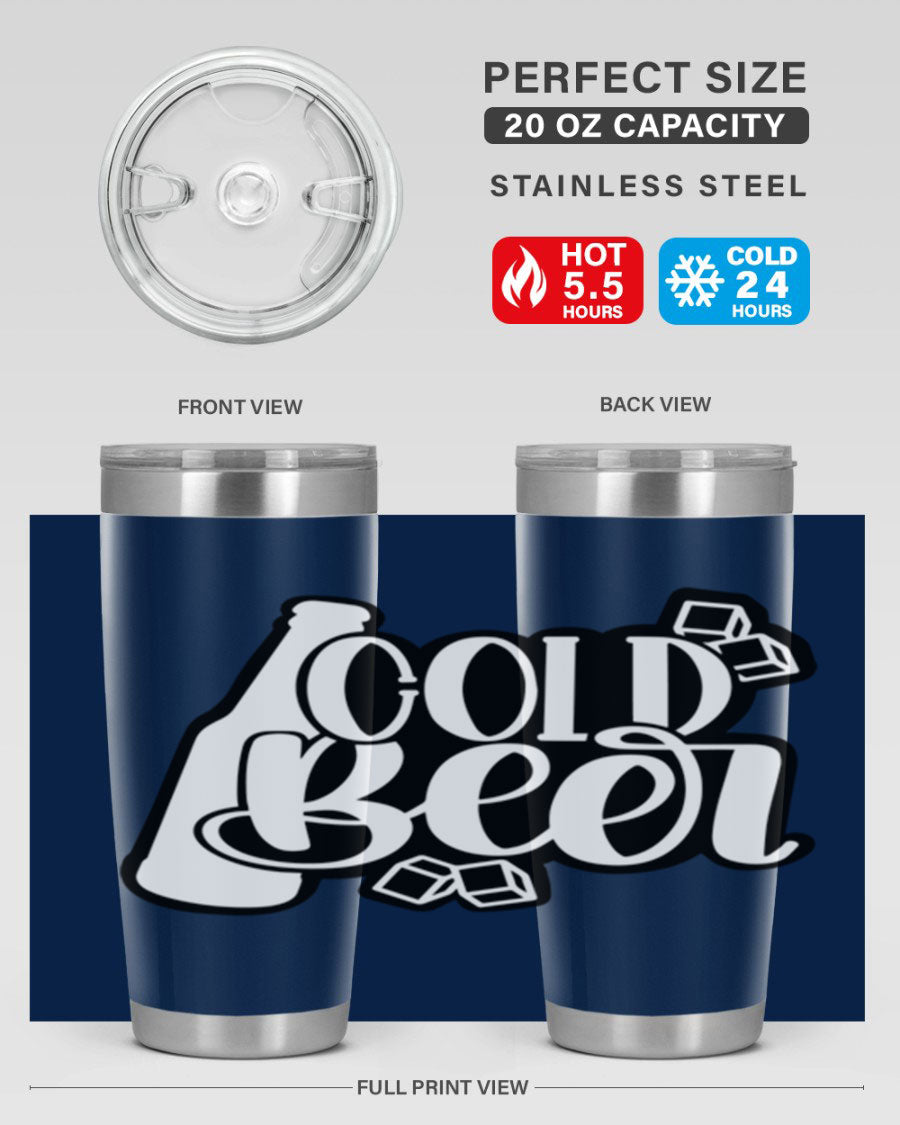Cold Beer 42# 20oz tumbler made of stainless steel with a copper lining, featuring a press-in drink-thru lid, ideal for keeping drinks hot or cold.
