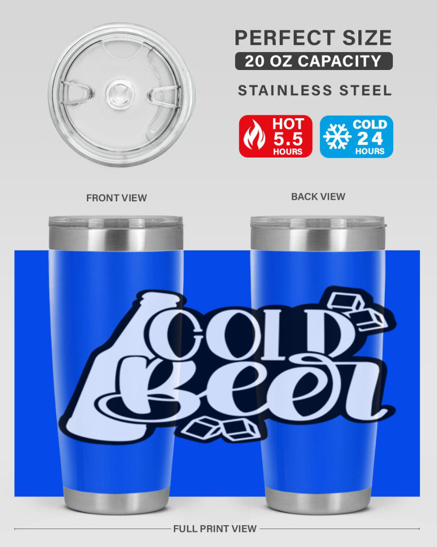 Cold Beer 42# 20oz tumbler made of stainless steel with a copper lining, featuring a press-in drink-thru lid, ideal for keeping drinks hot or cold.