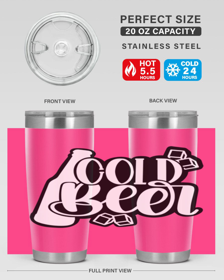 Cold Beer 42# 20oz tumbler made of stainless steel with a copper lining, featuring a press-in drink-thru lid, ideal for keeping drinks hot or cold.