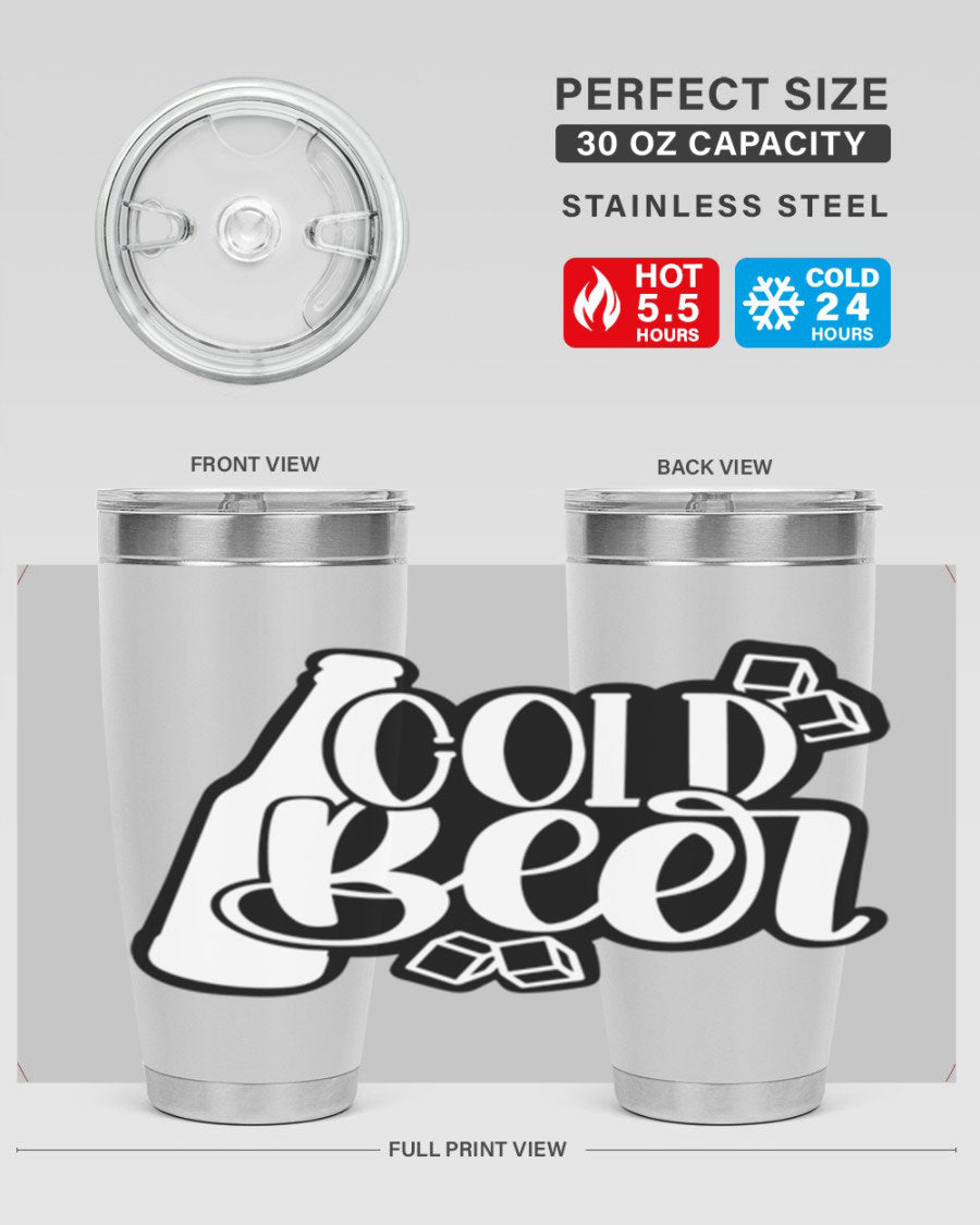 Cold Beer 42# 20oz tumbler made of stainless steel with a copper lining, featuring a press-in drink-thru lid, ideal for keeping drinks hot or cold.