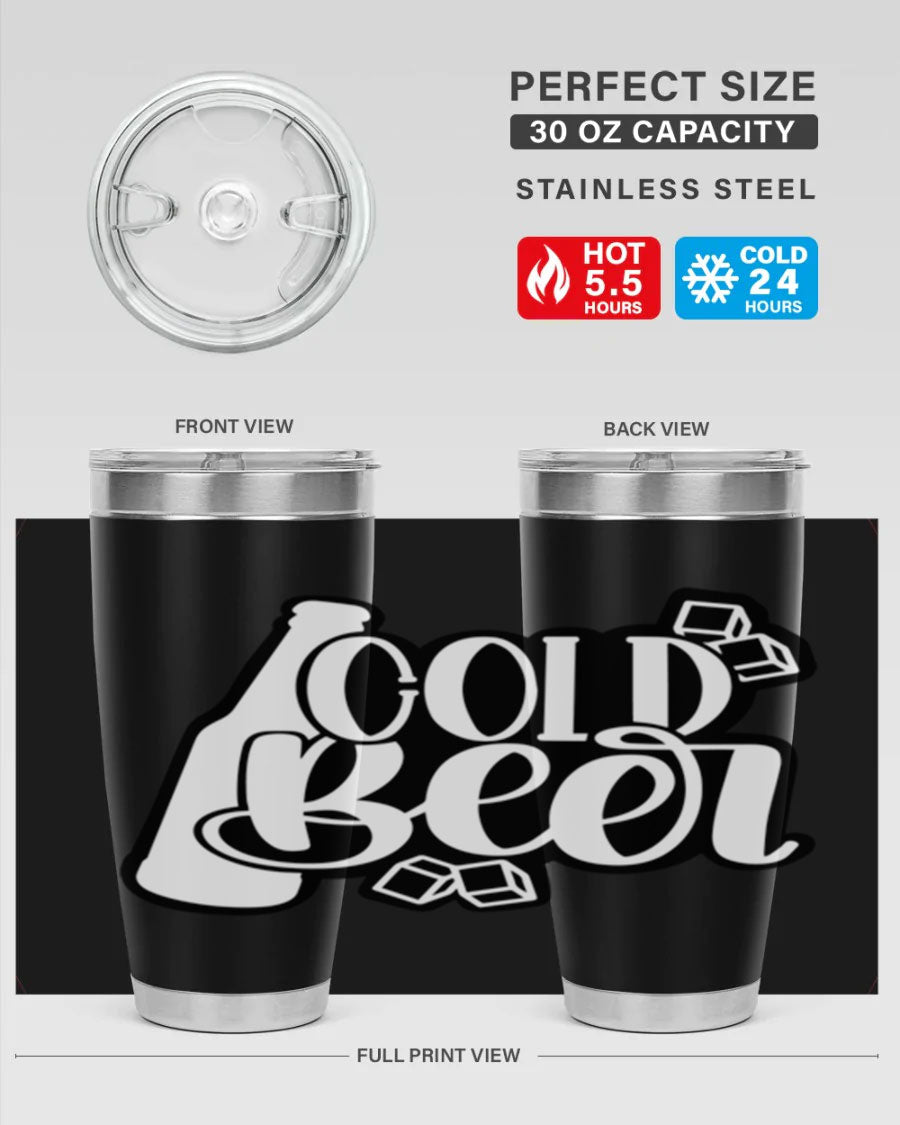 Cold Beer 42# 20oz tumbler made of stainless steel with a copper lining, featuring a press-in drink-thru lid, ideal for keeping drinks hot or cold.