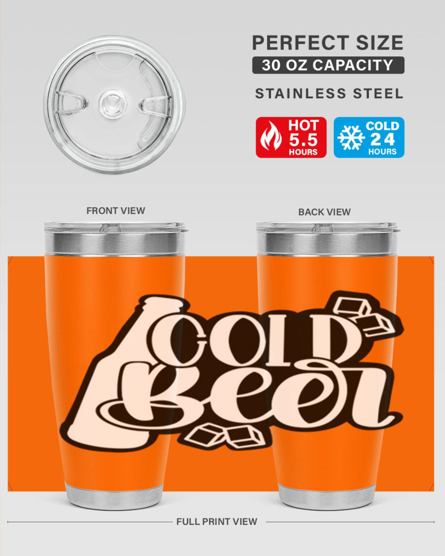 Cold Beer 42# 20oz tumbler made of stainless steel with a copper lining, featuring a press-in drink-thru lid, ideal for keeping drinks hot or cold.