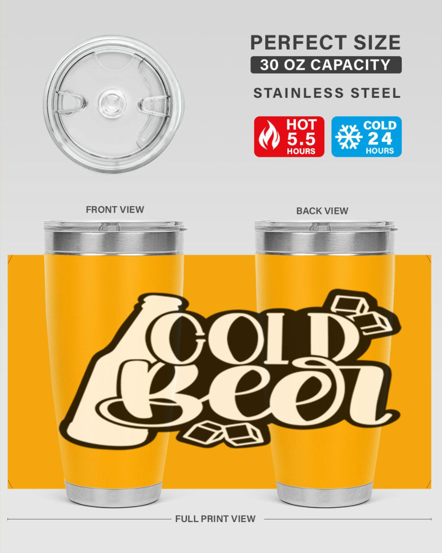 Cold Beer 42# 20oz tumbler made of stainless steel with a copper lining, featuring a press-in drink-thru lid, ideal for keeping drinks hot or cold.